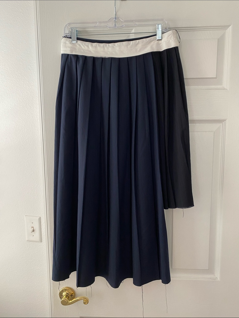 Zara Navy Pinstriped Box Pleated Skirt